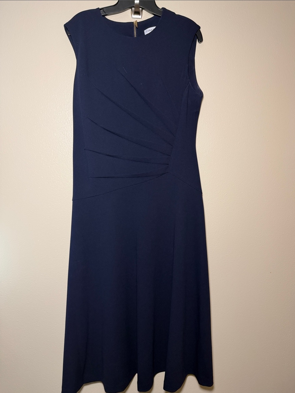 Calvin Klein Navy Sleeveless Pleated Sheath Dress